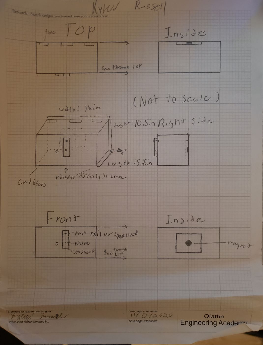 Hand-drawn pinhole camera plan