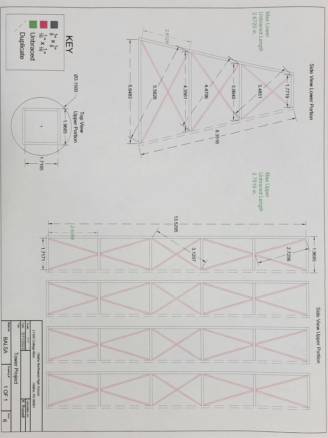 Technical drawing of the tower design